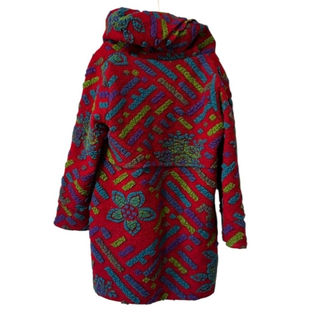 Made in Italy Women Coat Lined Wool Blend? Size Measured Embroidered Button READ - Picture 2 of 9
